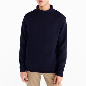 J.Crew Always Roll Neck Sweater Men’s L Navy Blue Chunky Cotton Long Sleeve